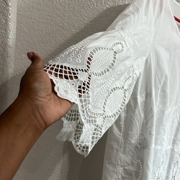 Alessa W. Collection White 100% Cotton Embroidered Boho Blouse Size 14 India - Picture 3 of 8